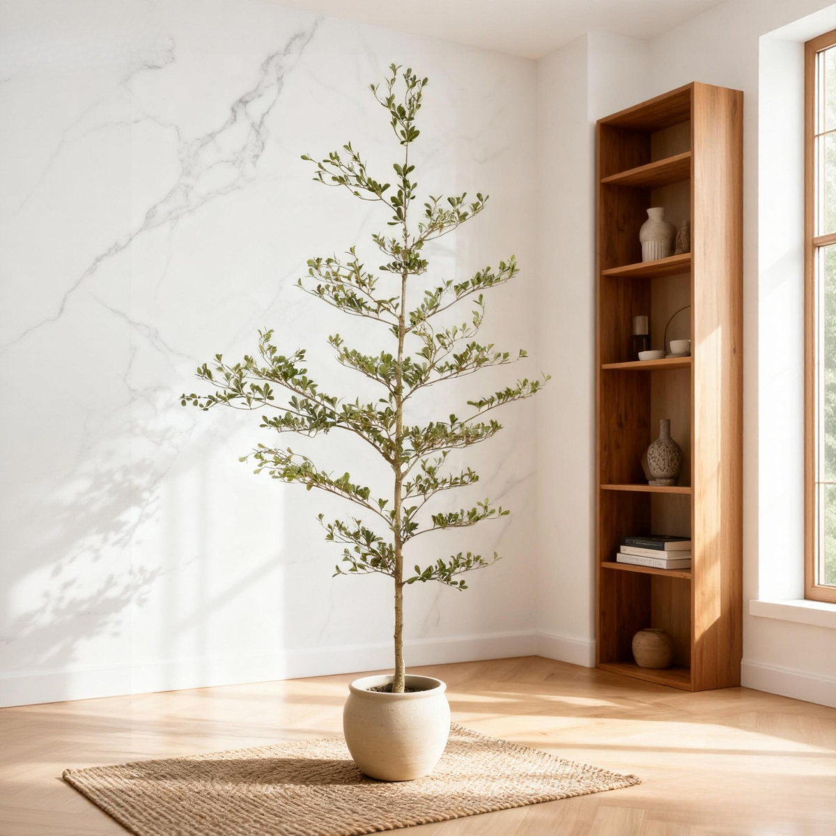 7FT Artificial Black Olive Tree with Black Plastic Pot, Realistic Tall Fake Plant for Indoor Home Living Room Corner Decoration, 1pc/set