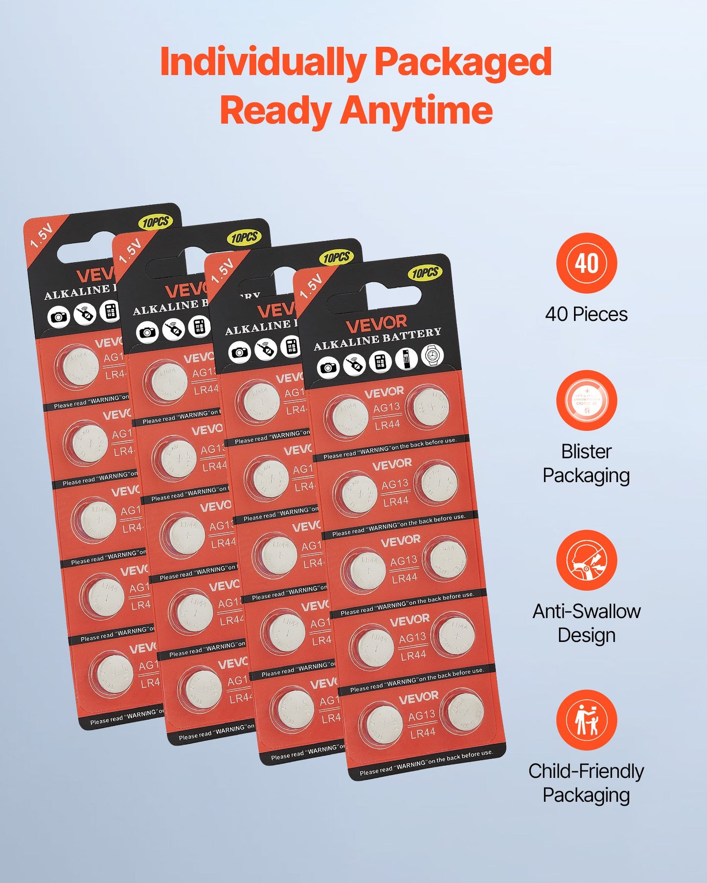 Button Cell Battery, 4 Pack (40 Count) LR44 Alkaline Batteries Non-Mercury, AG13 357 303 SR44 Battery 1.5V Button Coin Cell Batteries For Remote Controls, Heart Rate Monitors, And Other Devices