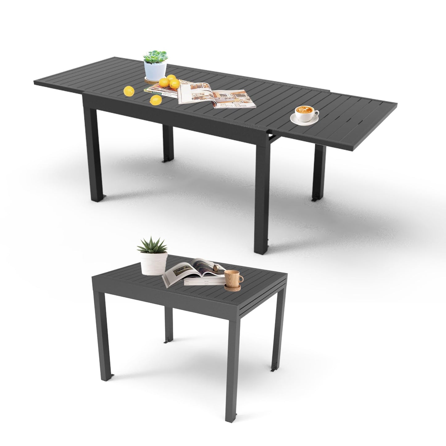 Aluminum Patio Extendable Dining Table 35  - 71  , Adjustable Indoor Outdoor Patio Dining Table With E-Coating For 4-6 Person Garden Lawn Porch Bistro Furniture, Dark-Gray