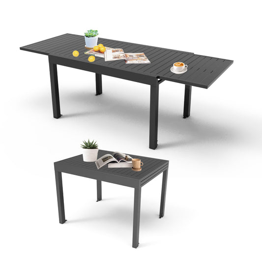 Aluminum Patio Extendable Dining Table 35  - 71  , Adjustable Indoor Outdoor Patio Dining Table With E-Coating For 4-6 Person Garden Lawn Porch Bistro Furniture, Dark-Gray