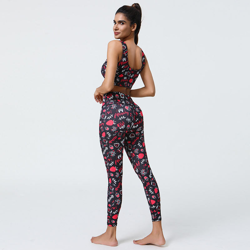 New Yoga Wear Women's Thin Section High Waist Print Suit