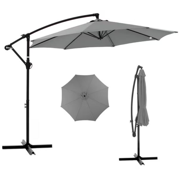 Outdoor Patio Umbrella, 10ft Offset Hanging Patio Umbrella With Aluminum Stand, 8 Ribs, UV Protection For Pool Garden Backyard Market, Gray  Shipment From Walmart