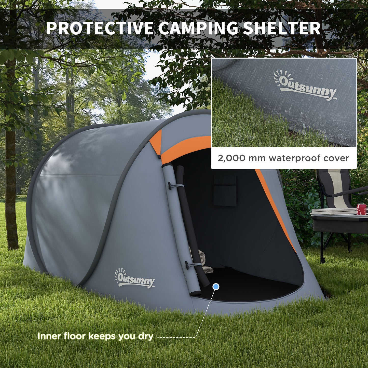 Two-Man Pop-Up Dome Tent, With Accessories - Grey