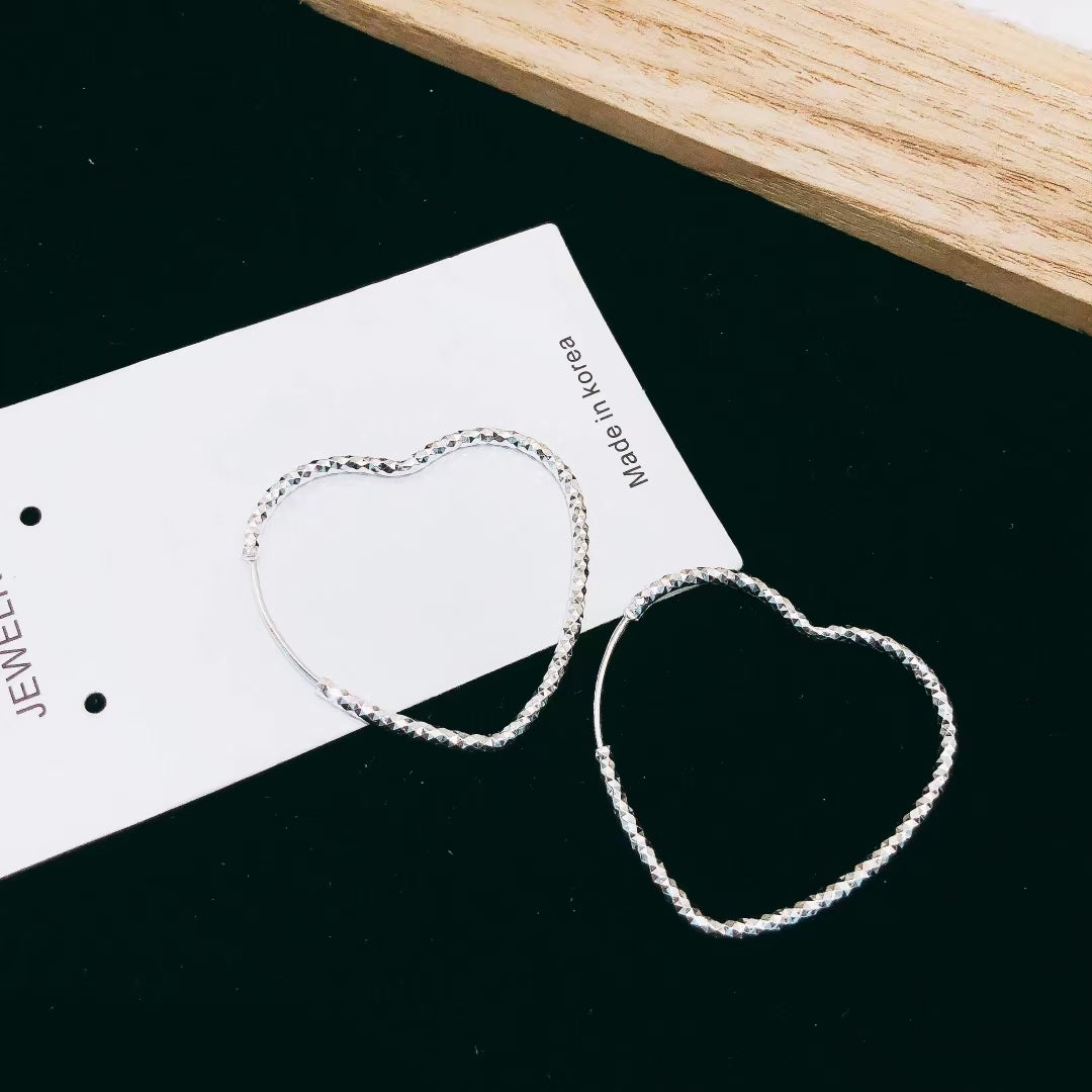 1 Pair 999 Sterling Silver Sparkly Geometric Hoop Earrings, Minimalist Style, Perfect For Daily Wear And Valentine's Gift