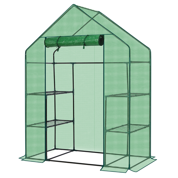 Mini Walk-in Greenhouse With PE Cover, 4-Shelf Indoor Outdoor Plant Gardening Green House For Garden Backyard, 56inch X 29inch X 77inch, Green