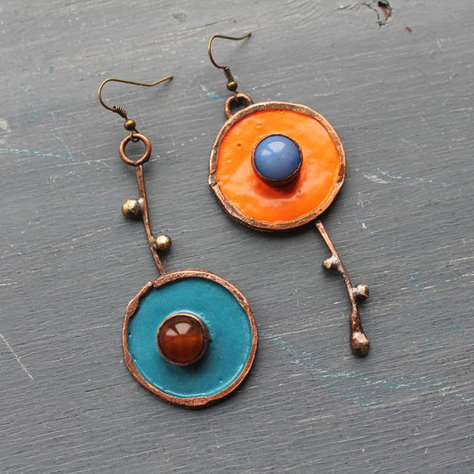 Creative Best-Selling Asymmetric Graffiti Antique Red Copper Earrings
