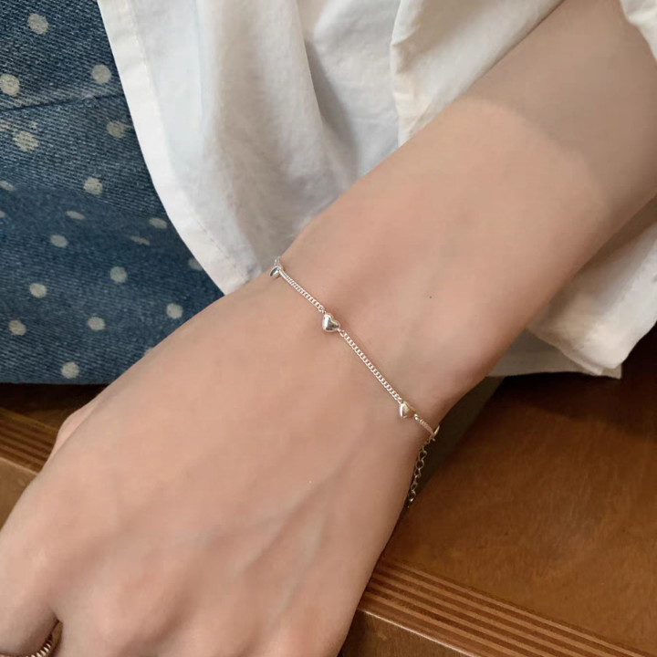 1pc 999 Sterling Silver Multi-Heart Chain Bracelet, Minimalist Delicate Style, Perfect For Daily Wear And Valentine's Gift
