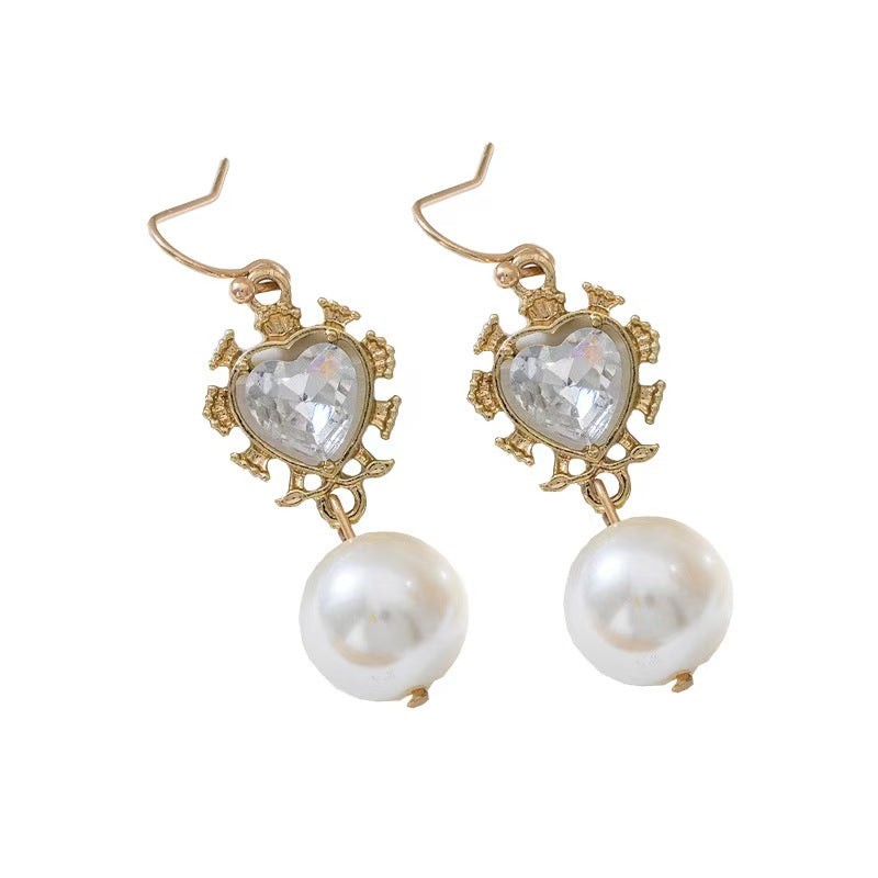 French Court Style Light Luxury Inlaid Rhinestone Pearl Dangle Earrings, High-End Unique Personalized Fashion Stud Ear Jewelry For Women Daily Wear