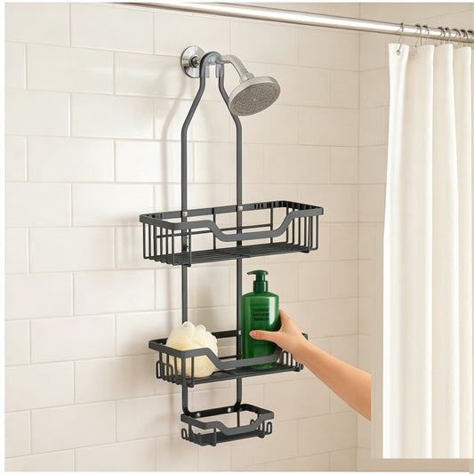 Wall-Mounted Bathroom Shelving Unit, 3 Levels, Black, For Showerhead And Accessories—Party Accessories Set