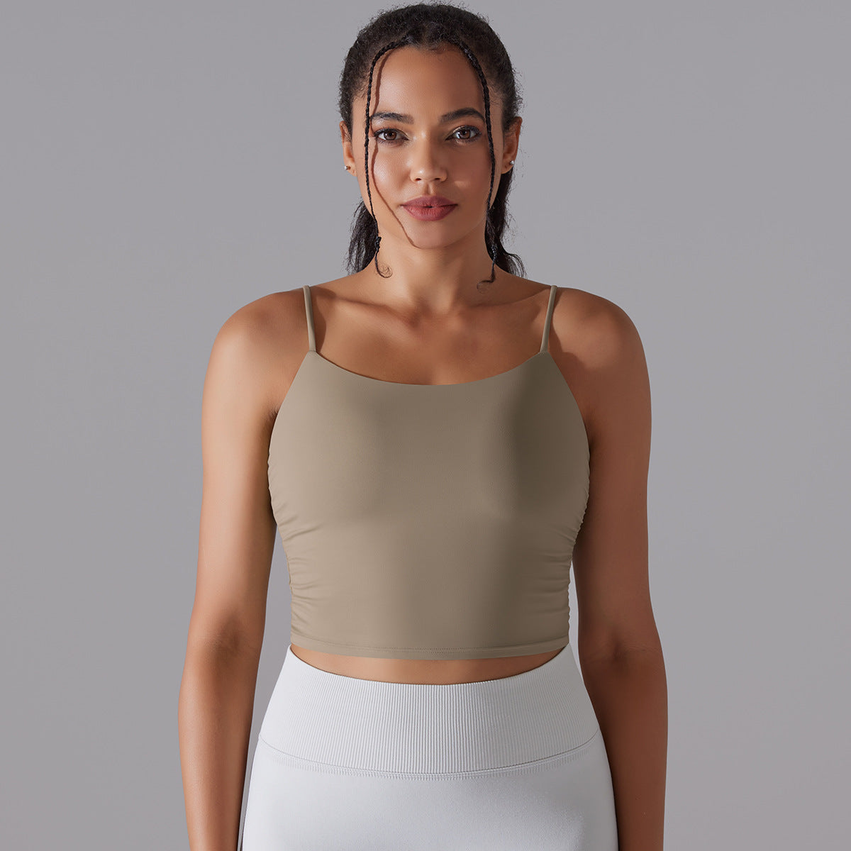 New Solid Color Pleating Beauty Back Spaghetti Strap Sports Underwear Running Workout Vest Sling