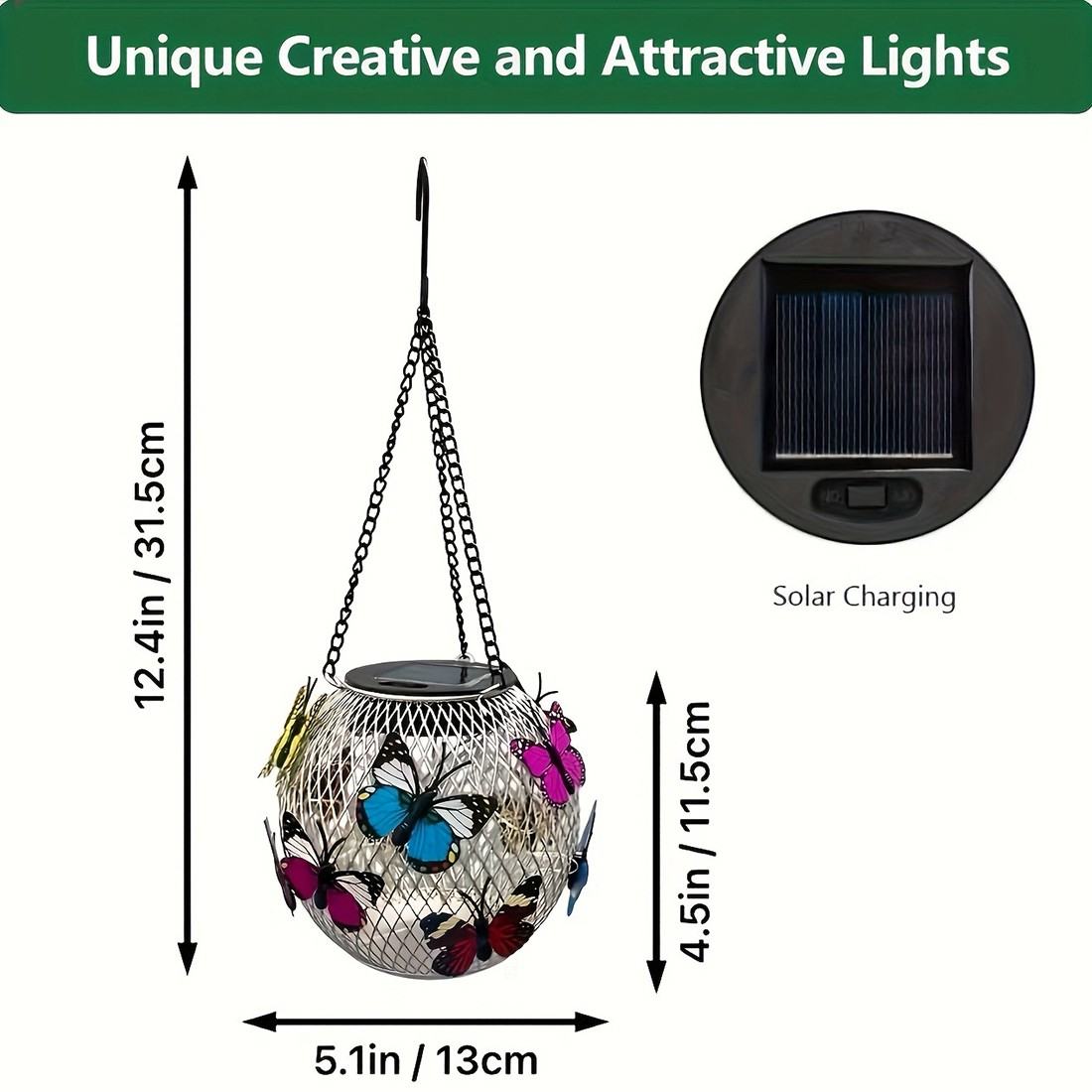 2pcs Hanging Butterfly Pendant Solar Power LED Light Mesh Orb Yard Garden Decor