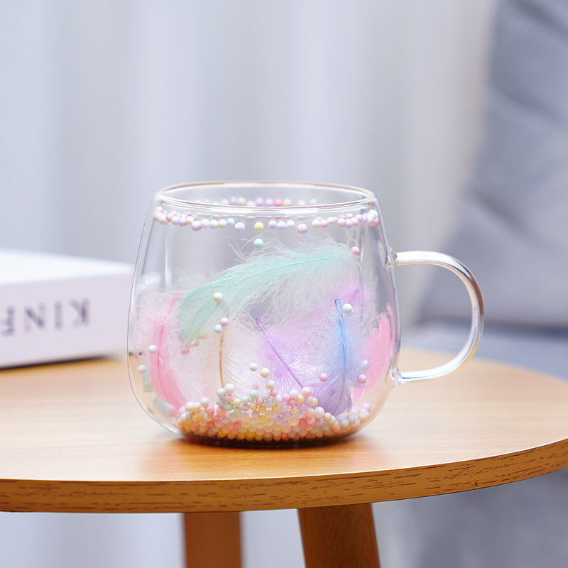 High-borosilicate Glass Tea Cup Internet-famous Double Layer Design With Real Flowers Inside