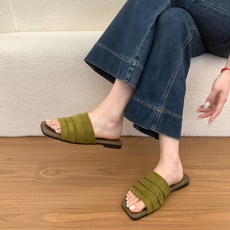 2026 New French Retro Women's Flat Slide Sandals, Simple Daily Versatile Casual Single Strap Outdoor Slides For Summer