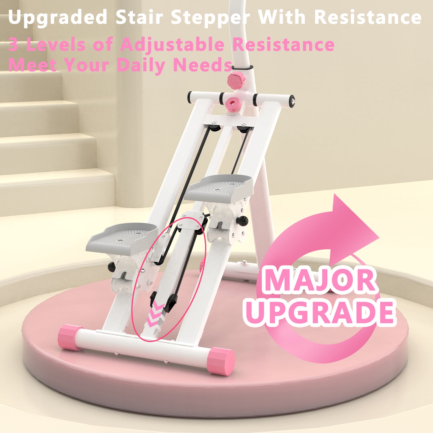 Stair Stepper With Resistance Home-Upgrade Vertical Climber Workout Machine For Full-Body Exercise Climber Fitness Equipment With Stable Frame Adjustable Handlebar-Pink