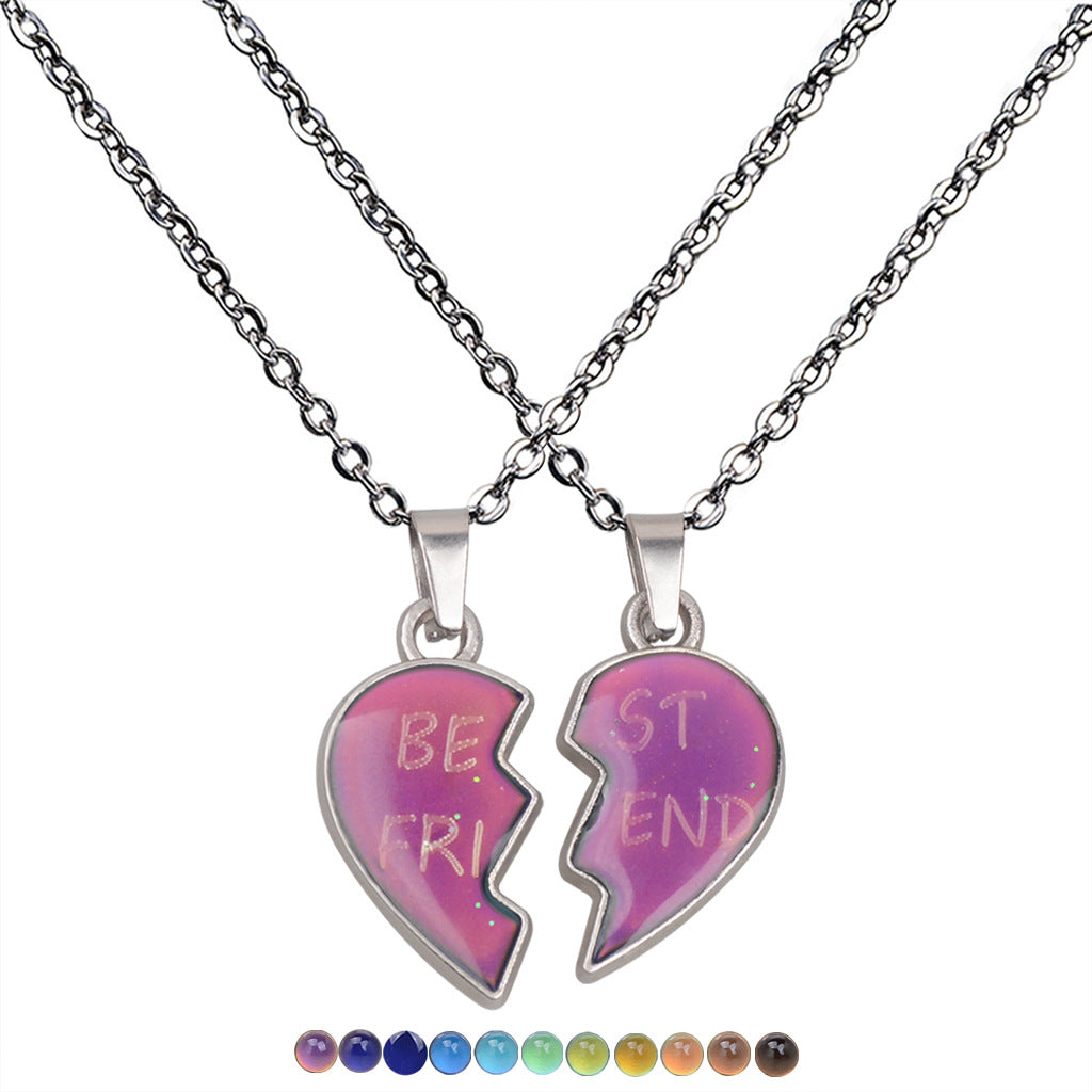 Couple Angel Wings Heart-shaped Temperature-sensitive Mood-changing Necklace Best Frind