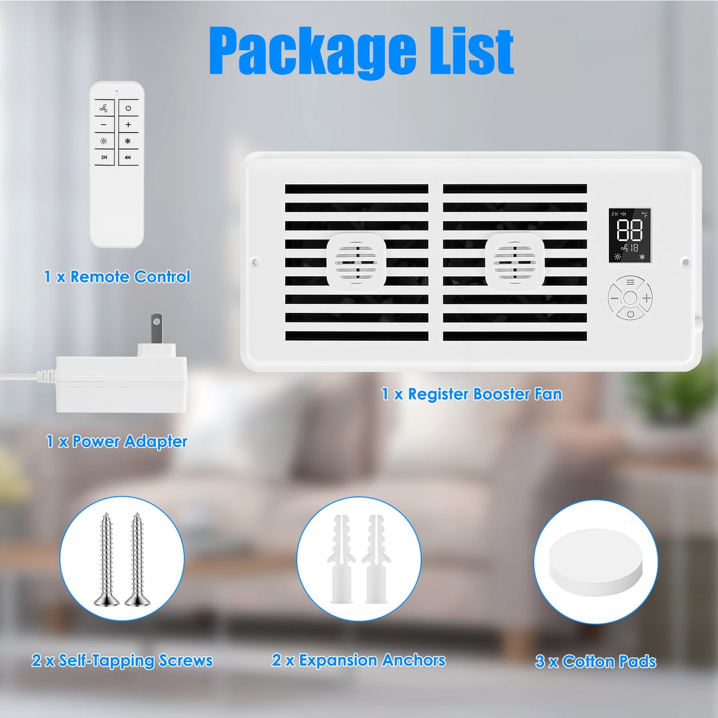 Register Booster Fan Smart AC Vent Booster Fan Fit 4in Plus 10in Register Holes With 3 Modes 10 Speeds 2H 4H Timer LCD Screen 2 Scent Diffuser Slots Remote Control Dual Motors For Wall Ceiling Floor