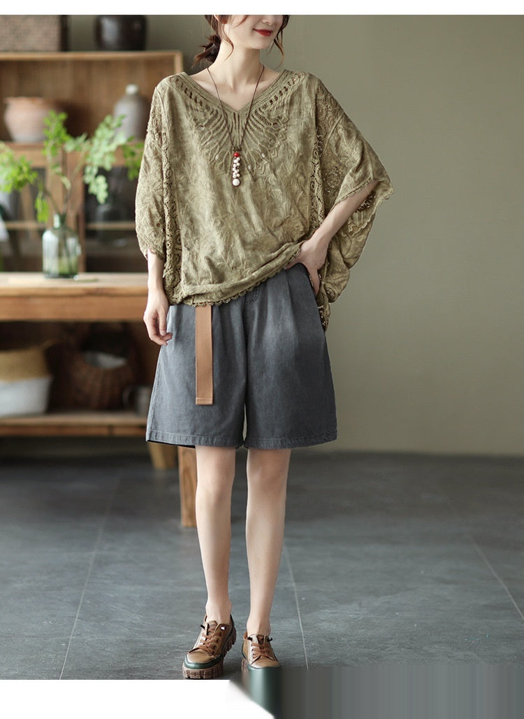 Summer Fashion Loose Fitting Plus Size Short Sleeve Tunic