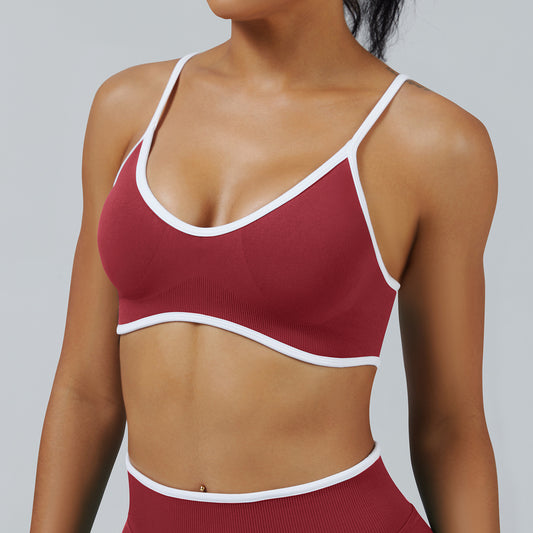 Contrast-color Strap Sports Shock-absorbing Yoga Bra For Outdoor Use