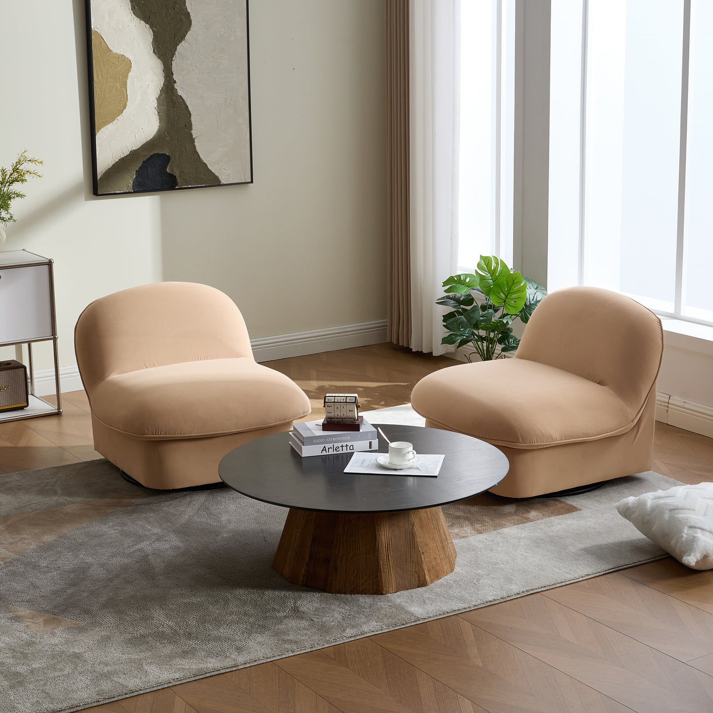 Swivel Accent Chair, 360 Degree Metal Base With Velvet Fabric Upholstery, Comfy Pumpkin Shaped Swivel Chair For Living Room, Bedroom, Or Office