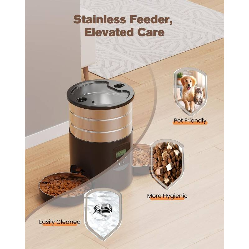 Dual Bowl Automatic Cat Feeder For Two Cats With Stable Anti Slip Design And Programmable Timer Offering One To Ten Portions Per Meal Transparent Locking Lid And Smart Dispenser For Both Dry And Wet F