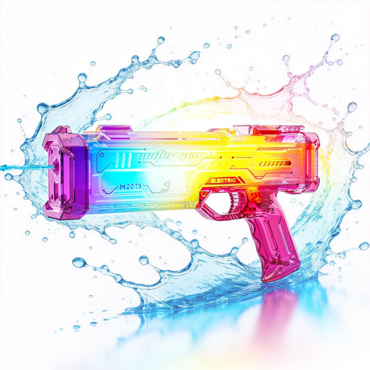 Pink Futuristic Electric Water Gun, Rechargeable, Transparent Gradient, Continuous Firing, Perfect For Pool, Beach, And Outdoor Water Games.
