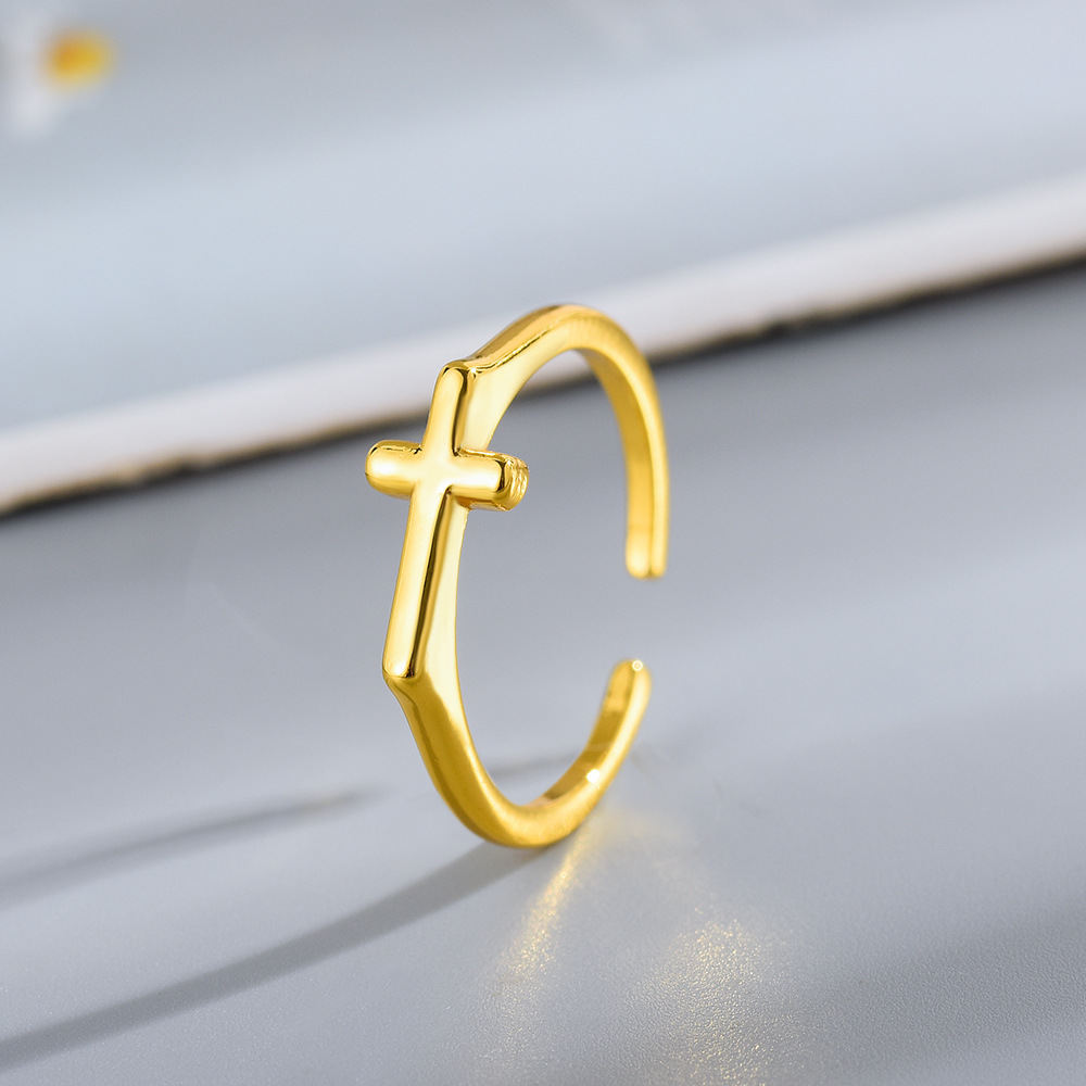 Simple Gold Polished Cross Ring In Japanese And Korean Style