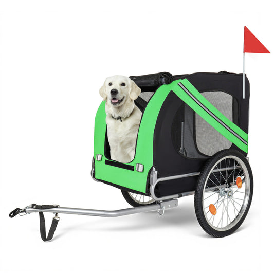 Large Folding Bike Trailer For Dogs - 100LB Capacity All-Terrain Pet Carrier, Durable Steel Frame For Cycling, Jogging, Camping & Outdoor Adventures, Black- Green