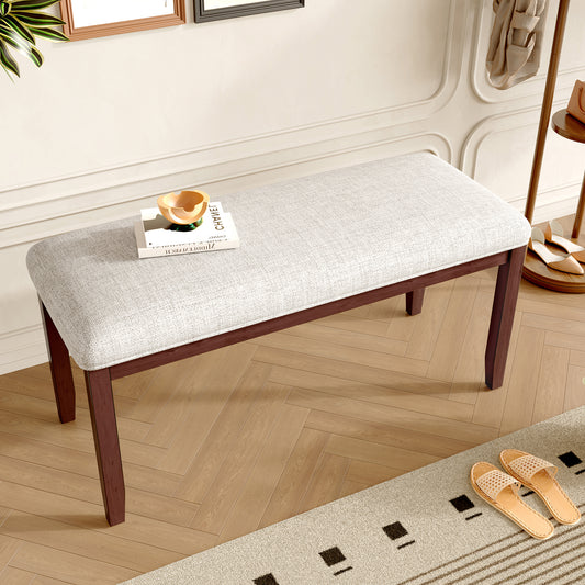 Upholstered Bench For Bedroom End Of Bed,38-inch Entryway Bench For Living Room,Dining Bench With Padded Seat And Solid Wood Leg For Kitchen Bedroom,Indoor And Hallway  Bench, Beige Cherry