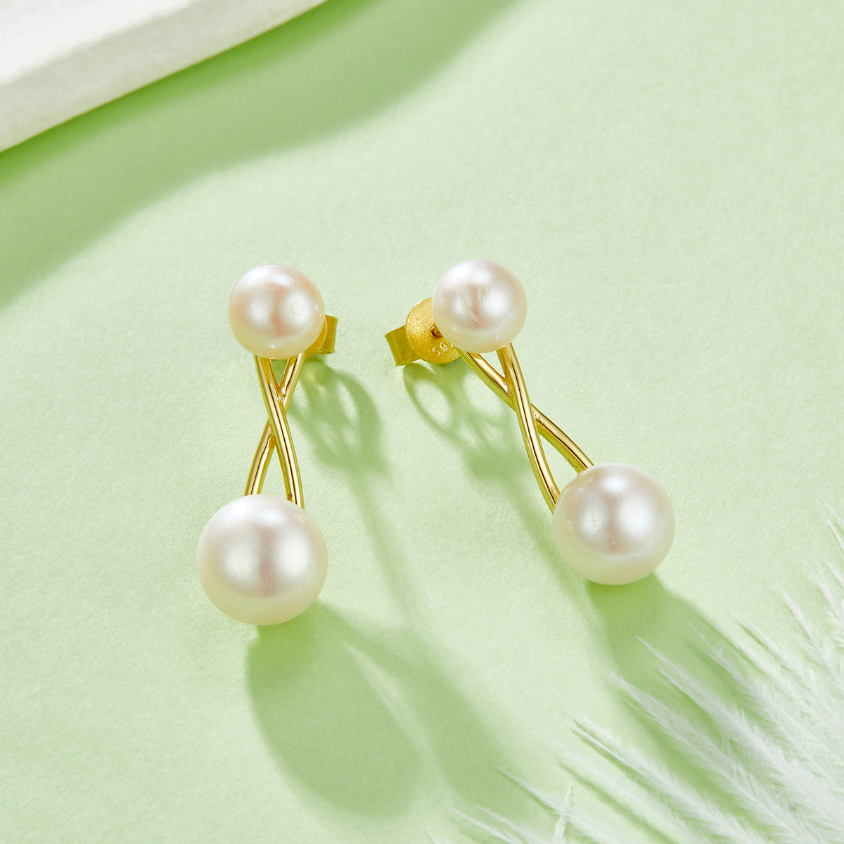S925 Sterling Silver Natural Freshwater Pearl Earrings, 1.1g Lightweight X-Cross Design, 3 Colors Available, Platinum Gold Rose Gold Plated, Gift Box