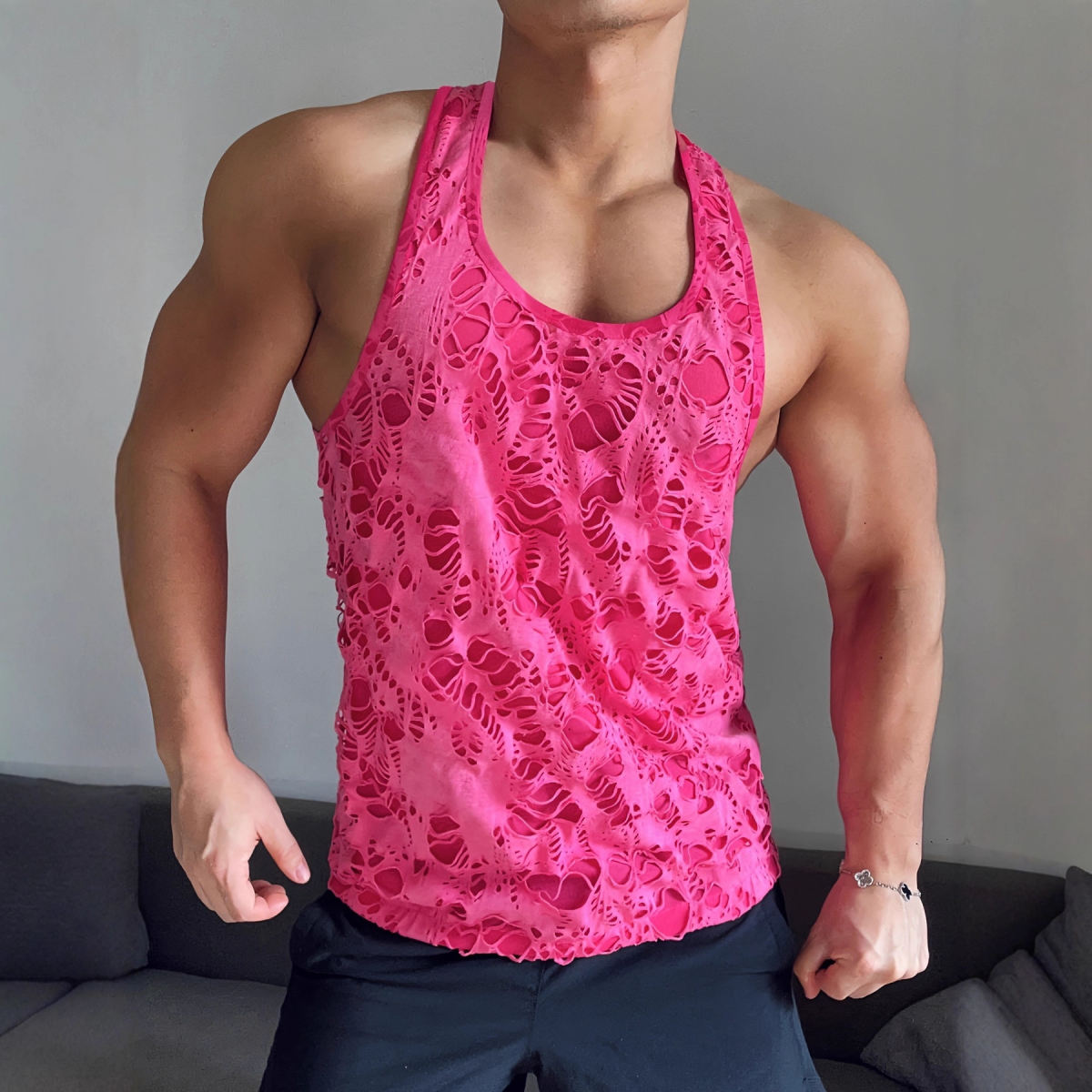 Mens Sports And Fitness Ripped Tank Top