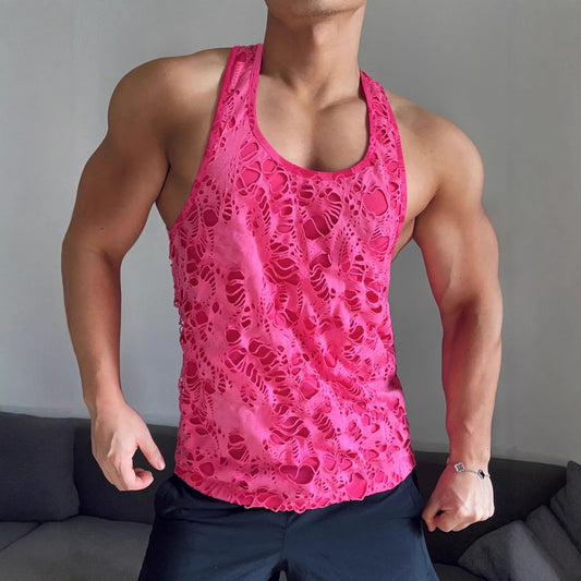 Mens Sports And Fitness Ripped Tank Top