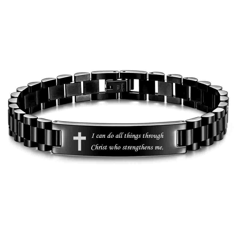 Europe And The United States Cross-border New 10MM Cross Lettering Watch Chain Men's Stainless Steel Bracelet Scripture Bending Bracelet Wholesale