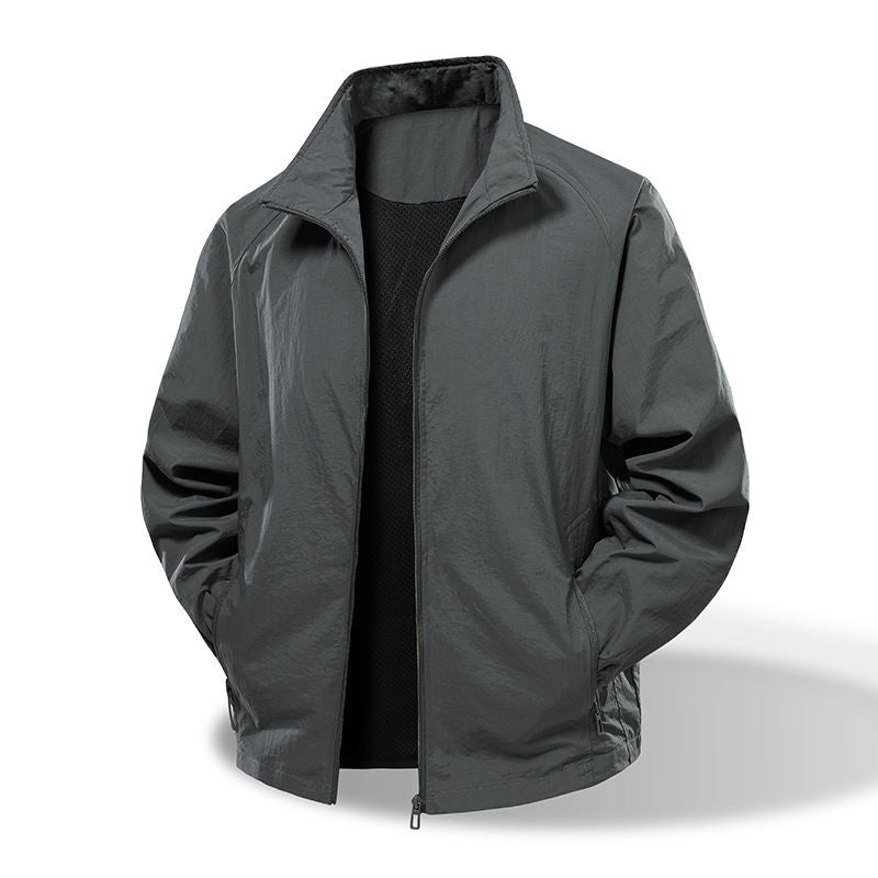 Men's Nylon Stretch Workwear Jacket - Outdoor Casual Multi-Pocket Loose Fit Coat For Hiking And Daily Wear