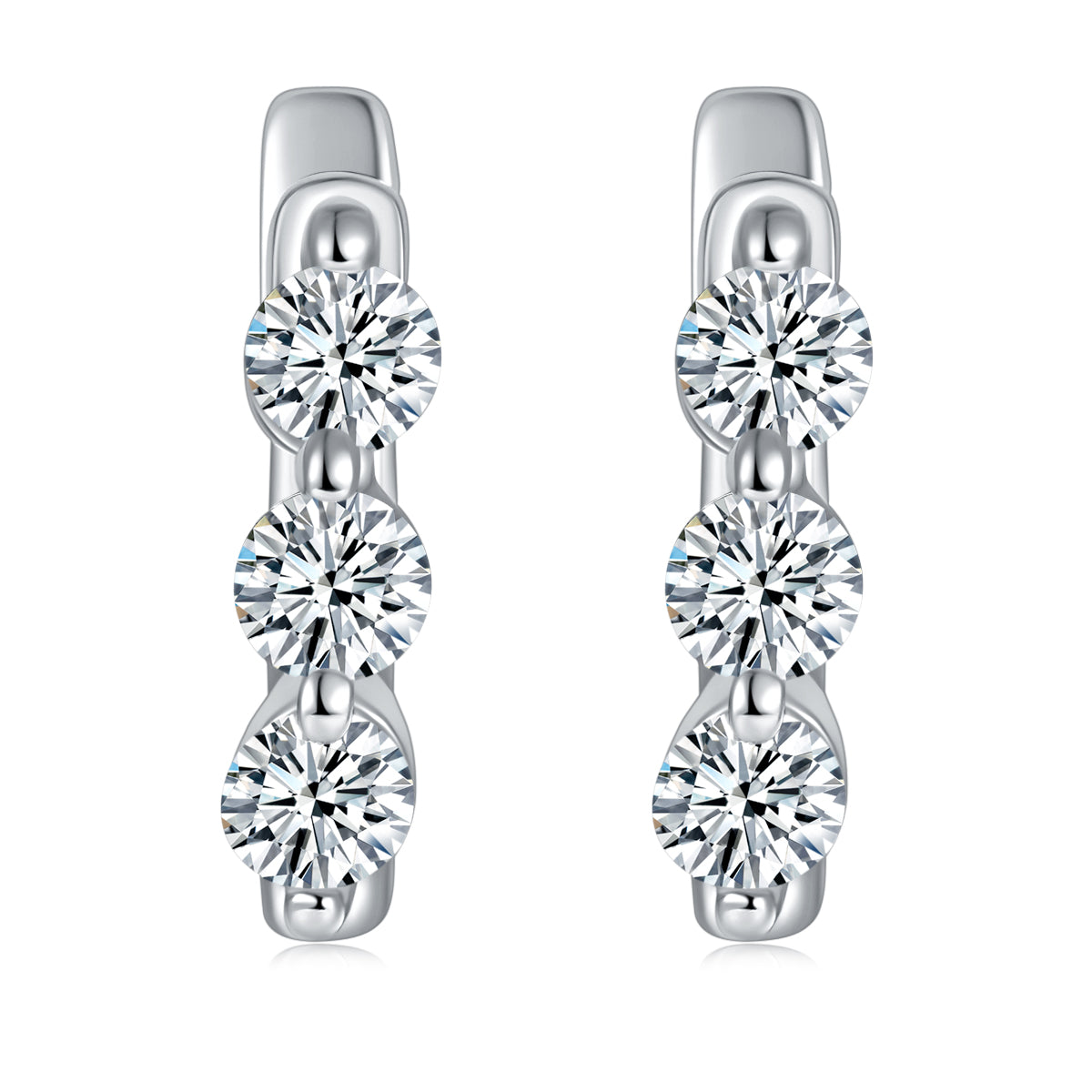 S925 Sterling Silver 3-Stone Moissanite Hoop Earrings For Women  Round Cut Huggie Hoop With GRA Certificate Platinum Plated Jewelry Gift Box Set