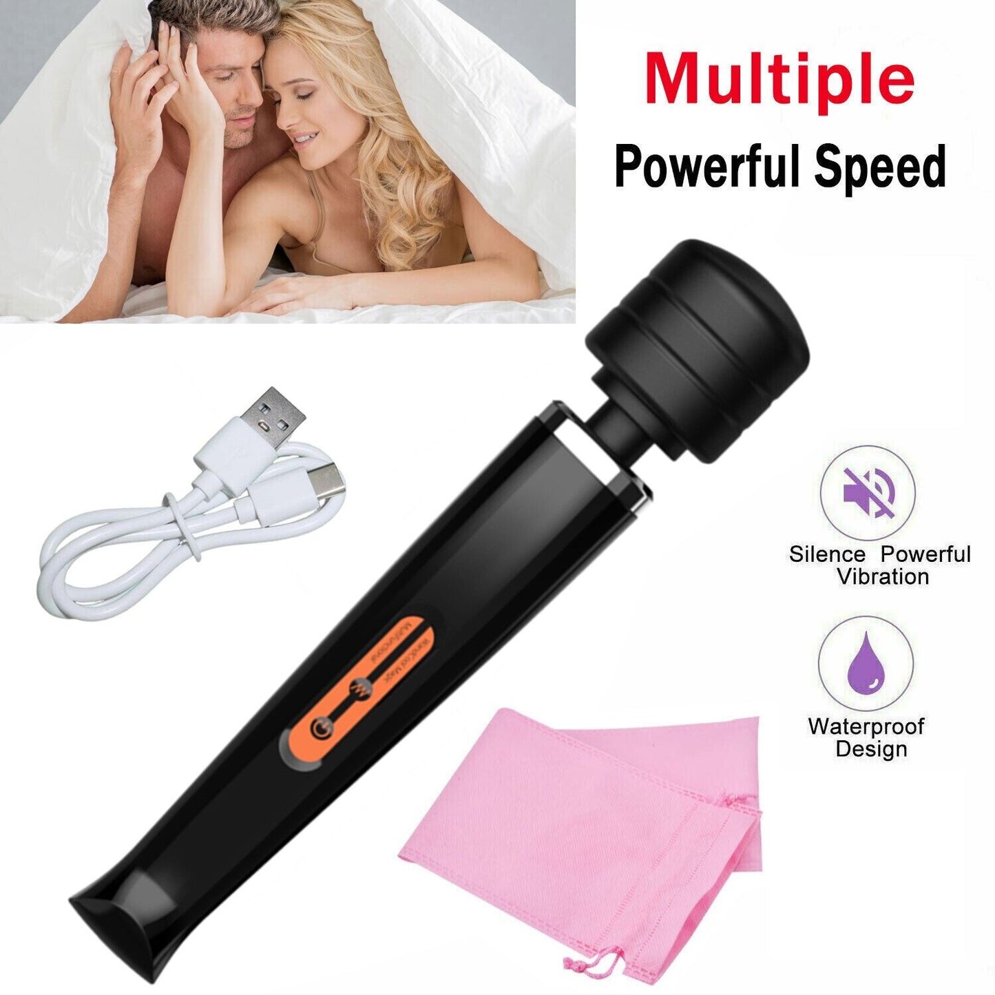 Body Wand Vibrating Massager USB Rechargeable 10 Modes Speed Pleasure Stick