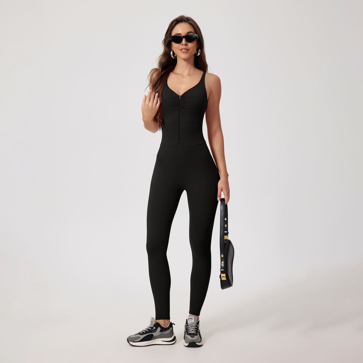 Zipper Brushed Nude Feel Tight Yoga Jumpsuit