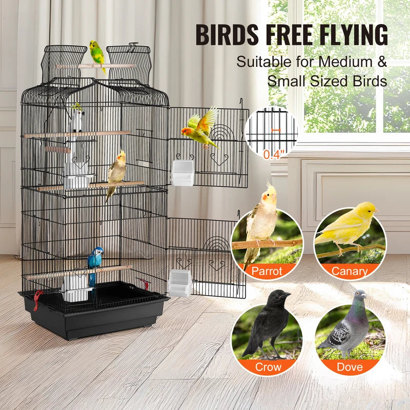 SucceBuy Open Top Large Parrot Bird Cage Hanging Bird Cage for Kinds of Birds Travel Pet Flight Birdcage with Swing and Perch