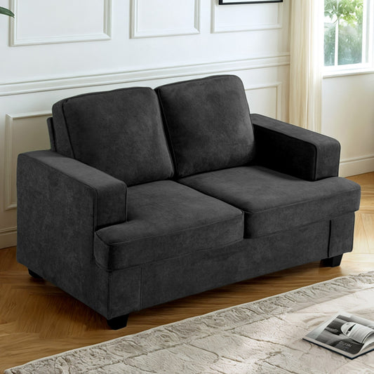 Modern Velvet Loveseat, Comfortable 2 Seater Couch With Deep Seating And High-Density Foam, Loose Back Cushions, Wide Arms, Living Room Furniture For Home, Apartment, Office, Black