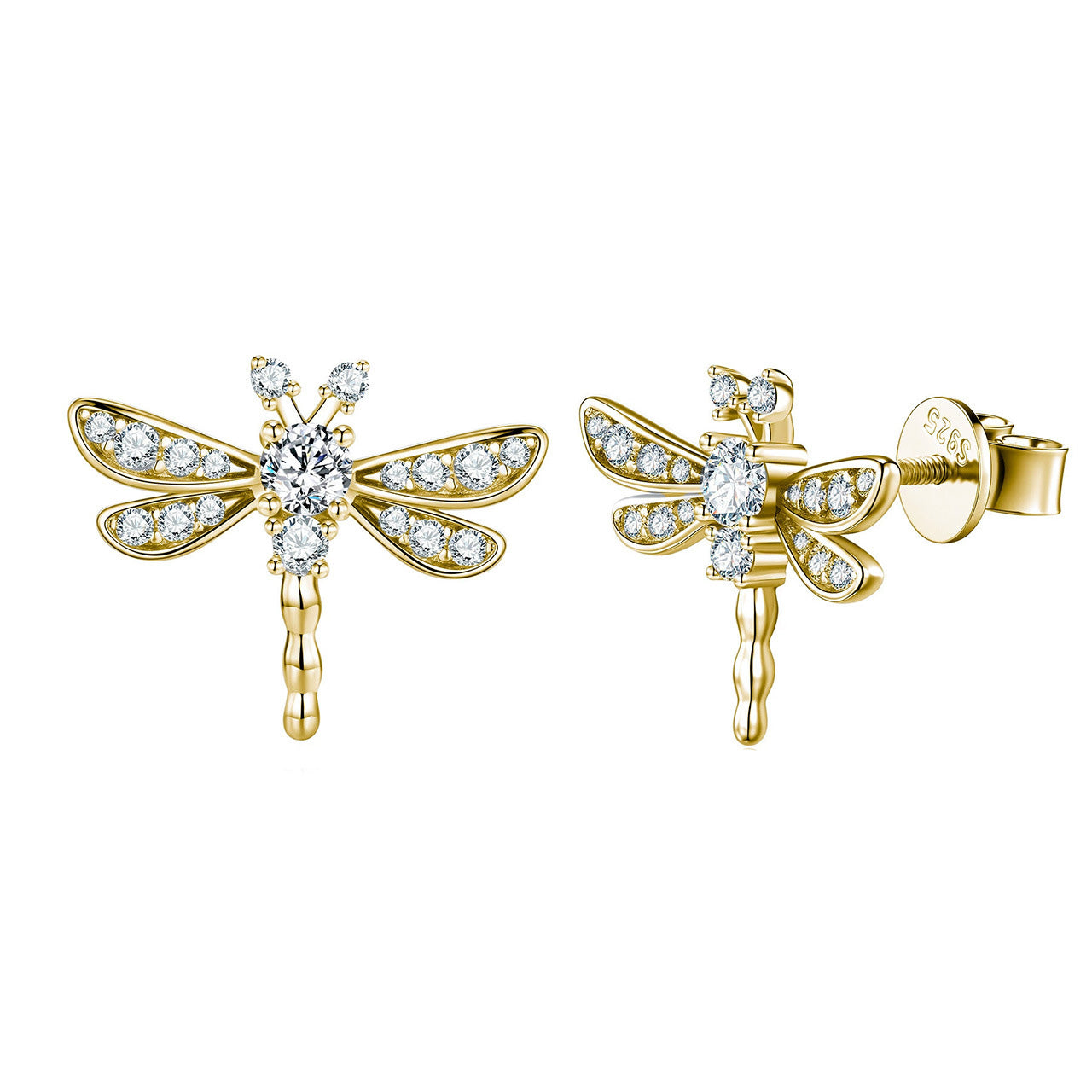 S925 Sterling Silver Dragonfly Stud Earrings, D-VVS1 Moissanite, Platinum Plated 3g, Women's Jewelry Gift Box Set