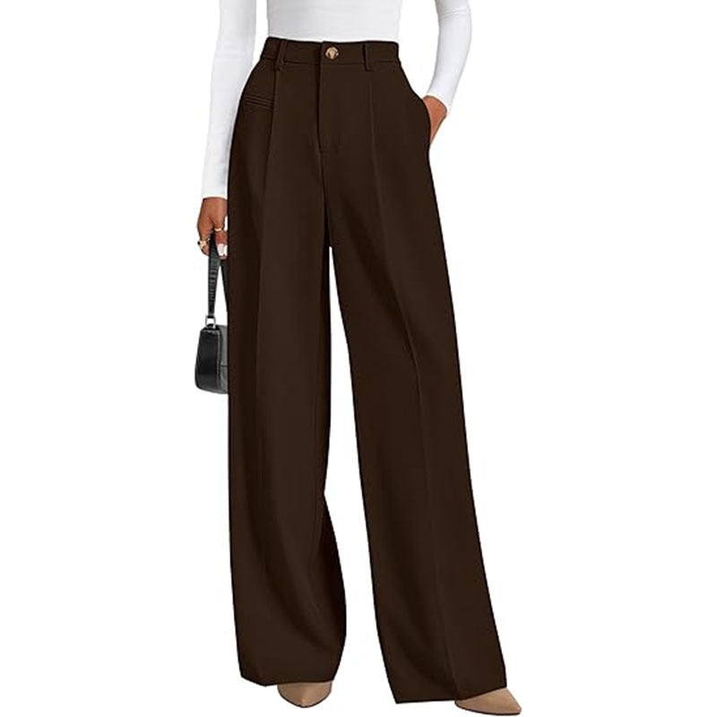 New Solid-color High-waisted Womens Casual Wide-leg Pants