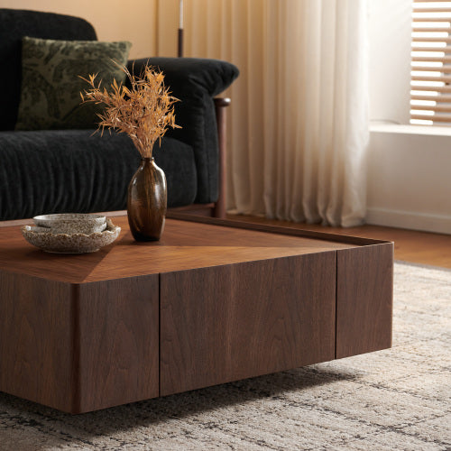35.4-inch Coffee Table, Square Walnut Wood Design, Suitable For Living Room. Walnut Wood Material, Suitable For Bedroom, Living Room And Office
