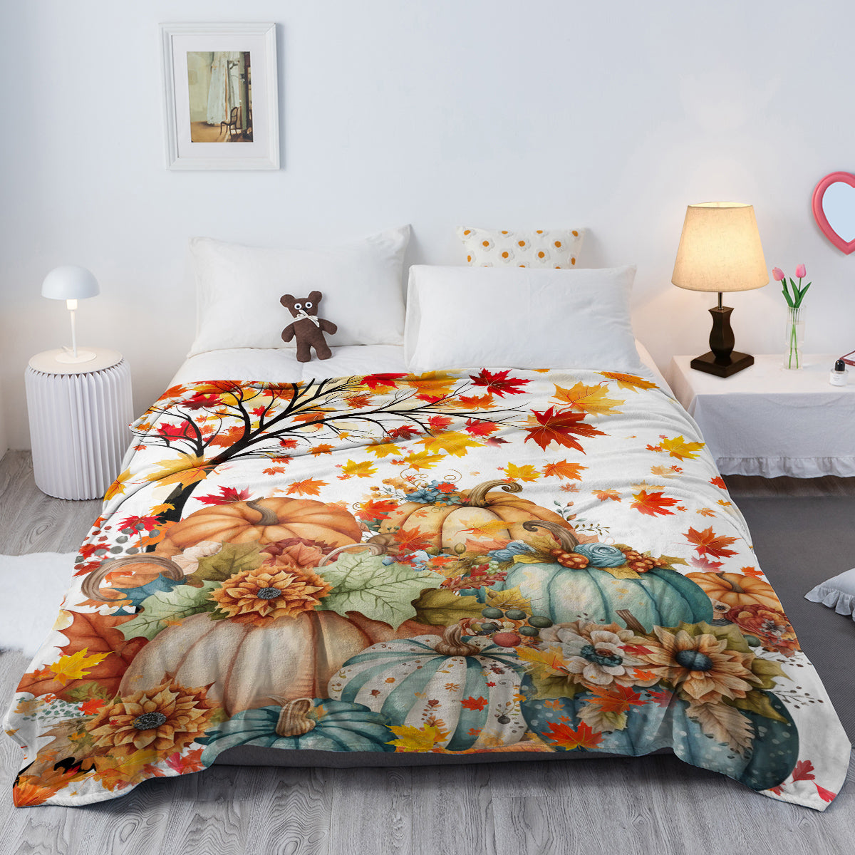 1pc Countryside Style Autumn Themed Printed Flannel Blanket, Comfortable And Warm Home Blanket, Suitable For Beds, Sofas, Camping, And Seasonal Use In Multiple Scenarios