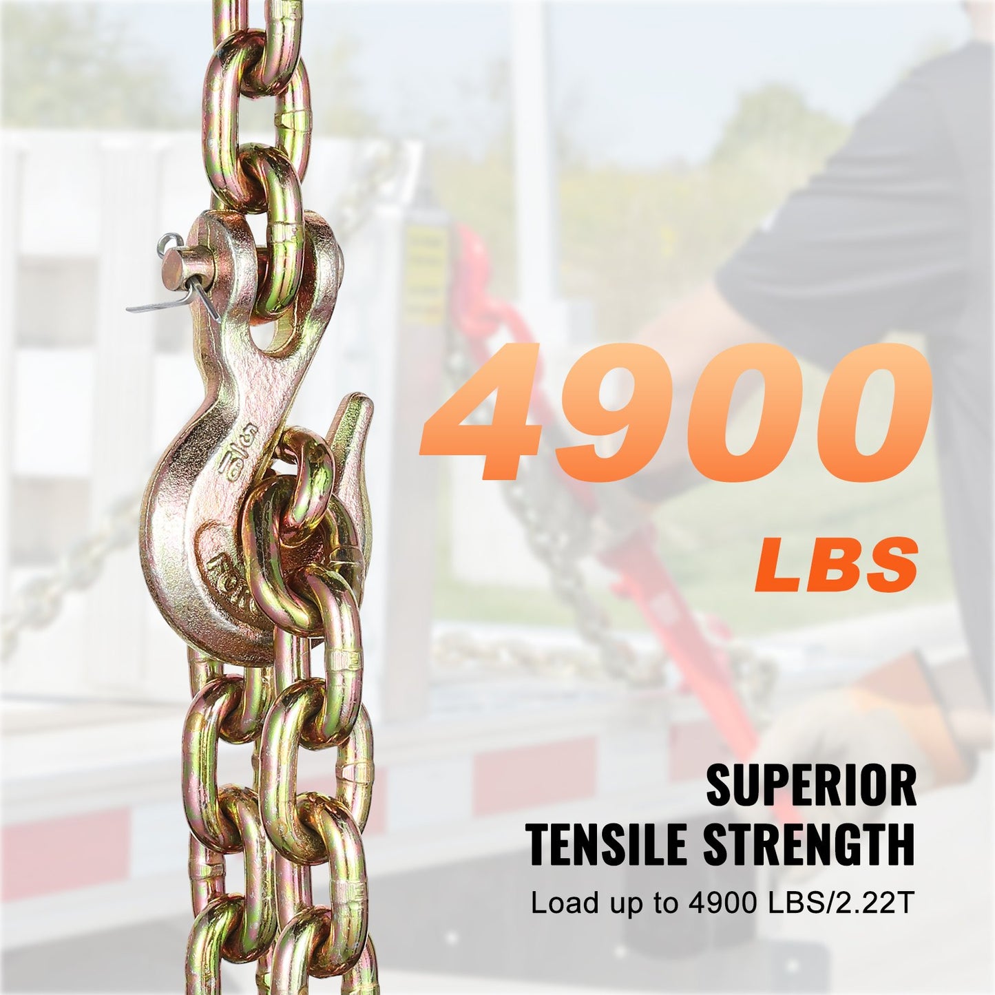 G80 Transport Binder Chain, 5/16" X 14.2' Tow Chain With Clevis Grab Hooks, 4900 Lbs Safe Working Load, Heavy Duty Trailer Logging Chain For Transporting Towing Truck Tie Down Binding Equipment