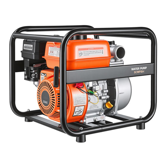 Gas Powered Water Pump, 2 In, 132 GPM 6.5HP Semi Trash Water Transfer Pump Portable, Gasoline Engine With 25 Ft Discharge Hose, Heavy Duty Frame, Cast Iron Impeller, For Irrigation, Ponds, Pools