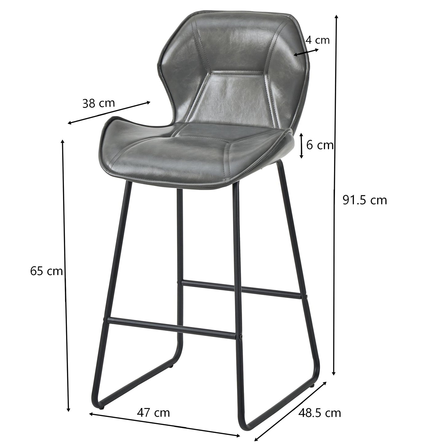 Set Of 2 Faux Leather Bar Stools, Modern Bar Stools With Backrest, Metal Frame And Footrest, For Kitchen, Counter, Home Bar And Dining Area,Grey