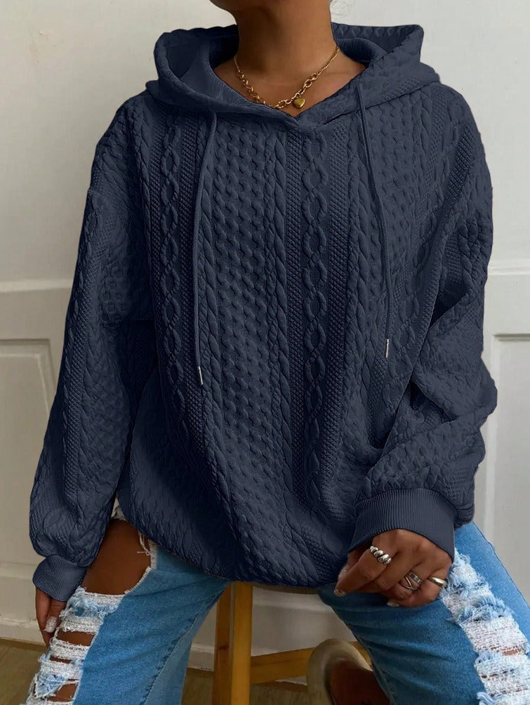 Casual Jacquard Oversized Hooded Long Sleeve Fashion Sweatshirt For Women