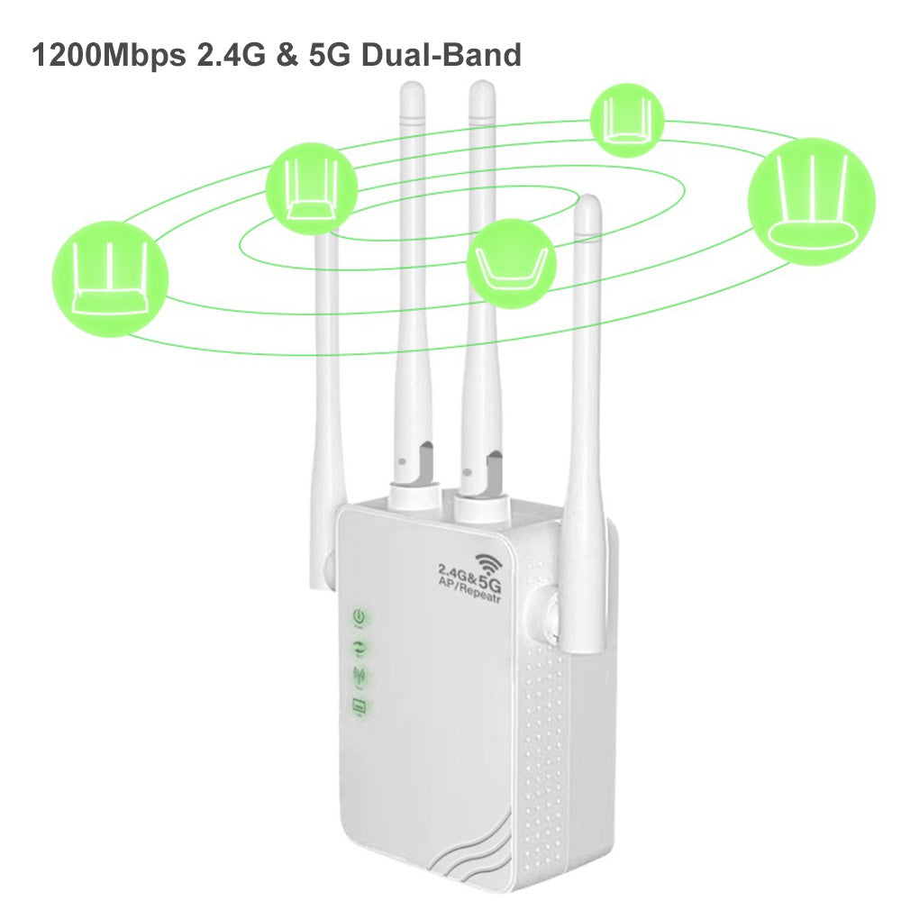 Black  300Mbps 1200Mbps WiFi Repeater, 2.4GHz 2.4GHz&5GHz, Single-Band Dual-Band WiFi Extender Booster, 4 Antenna, AP Repeater Mode, For Home And Office, Anyroom, Christmas Gifts