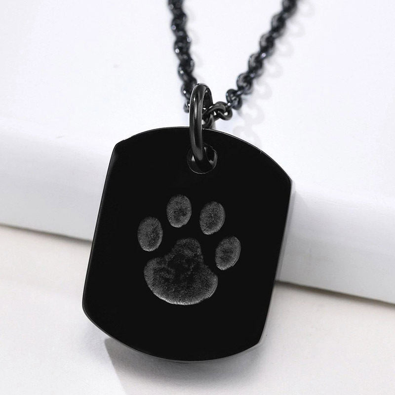 Stainless Steel Dog Paw Cinerary Casket Openable Pendant Black Men's Necklace Twist Metal Accessories