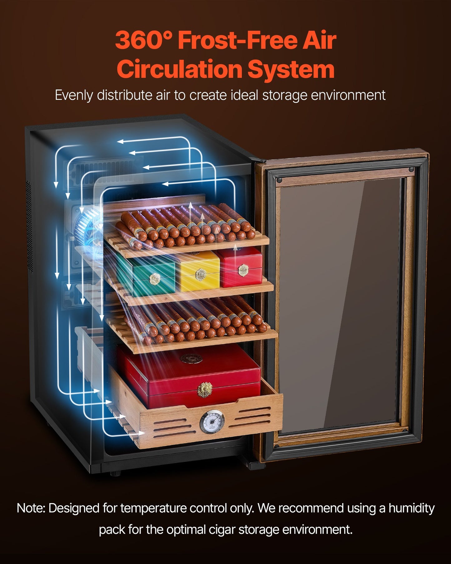 Electric Humidor, 48L, 350 Counts Electric Cigar Humidor Cabinet With Cooling Temperature Control, Spanish Cedar Wood Shelves & Drawers, Mechanical Hygrometer, 4 Layers, Cooler For Household