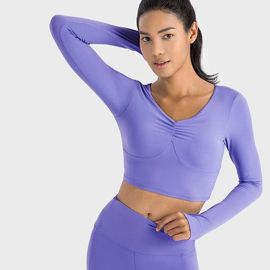 Sports Long Sleeve Slim-fit Yoga Wear With Chest Pad